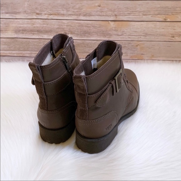 UGG Jaidyn Grizzly Leather Cozy Combat Boots - Picture 6 of 9
